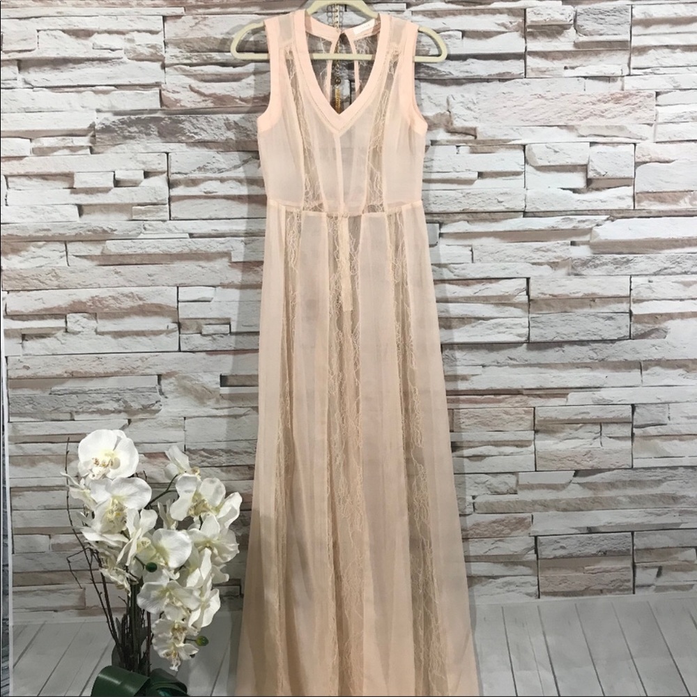 Lush Romantic Pink Nude Maxi Dress Sz S (G23)